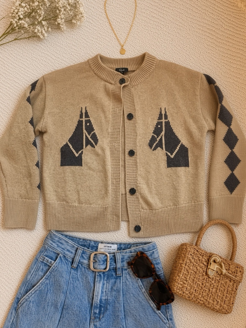 Rails Beige Horse-Pattern Cardigan Jacket